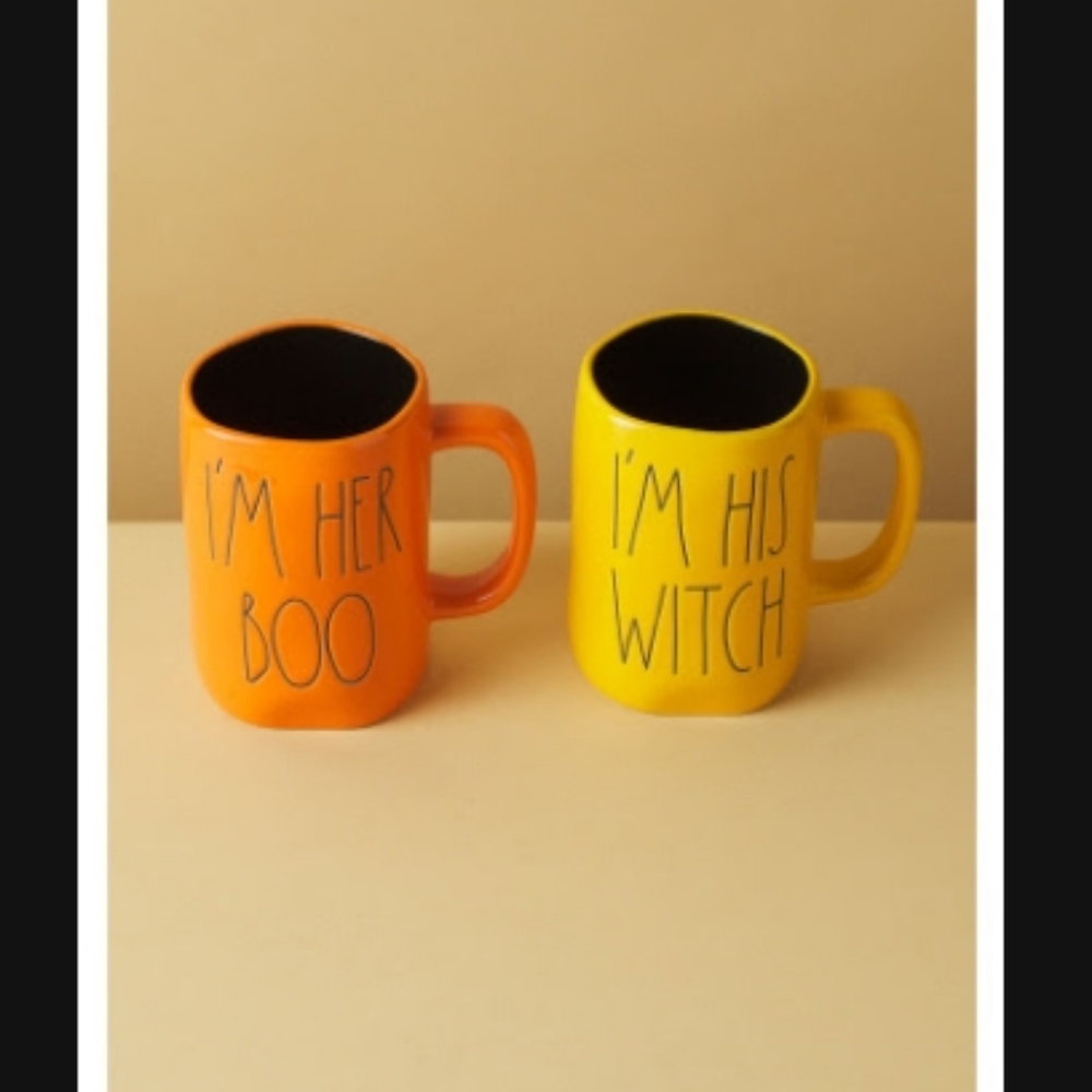❤️5/$25 New Rae Dunn I am her Boo I am his Witch mug set Halloween